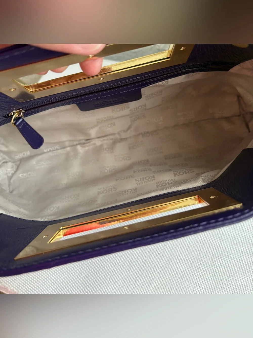 Michael Kors Leather Berkley Clutch Hand Bag Purse Purple with Gold Hardware